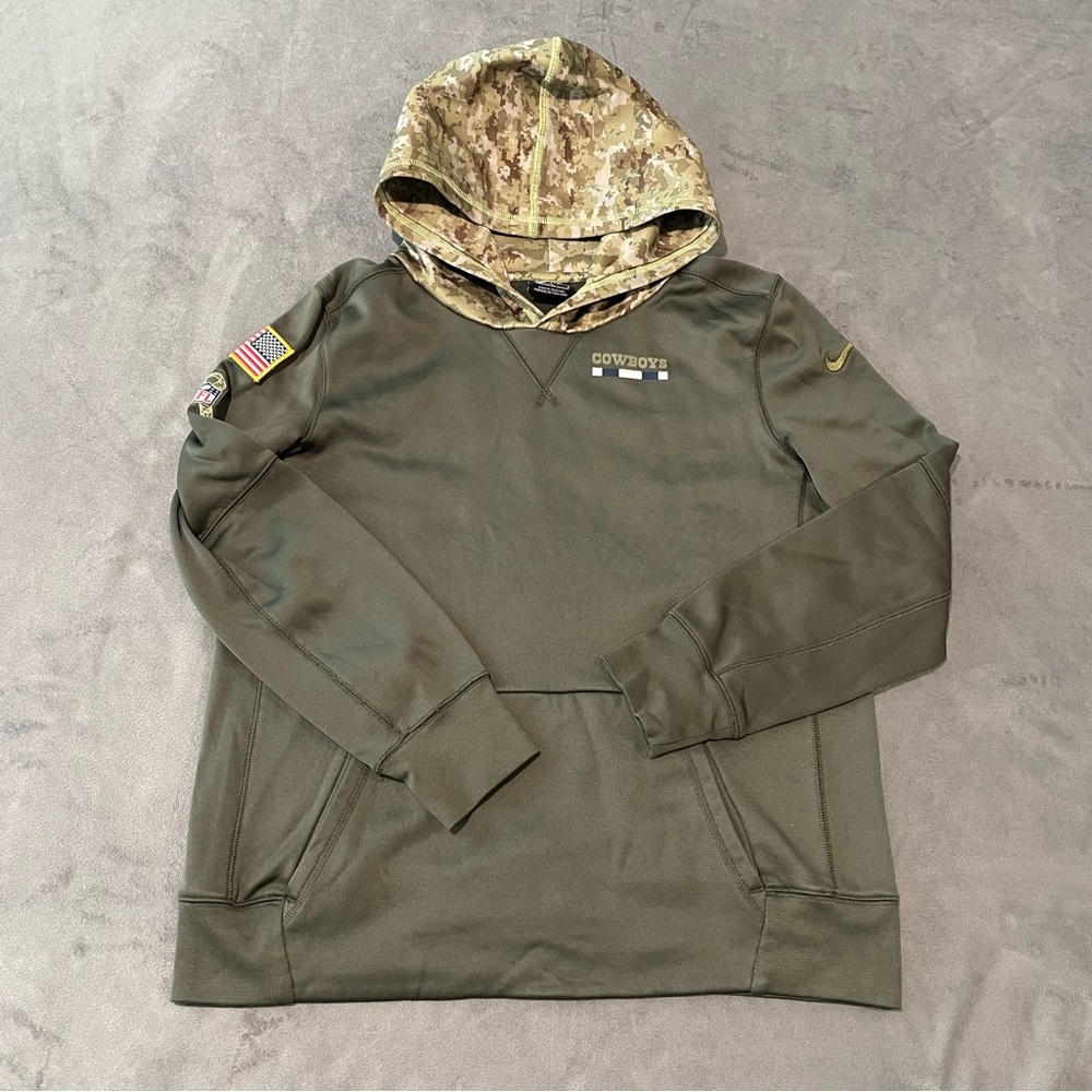 Dallas Cowboys Nike Jacket Kids Large Green Camo Salute to Service Hoodie